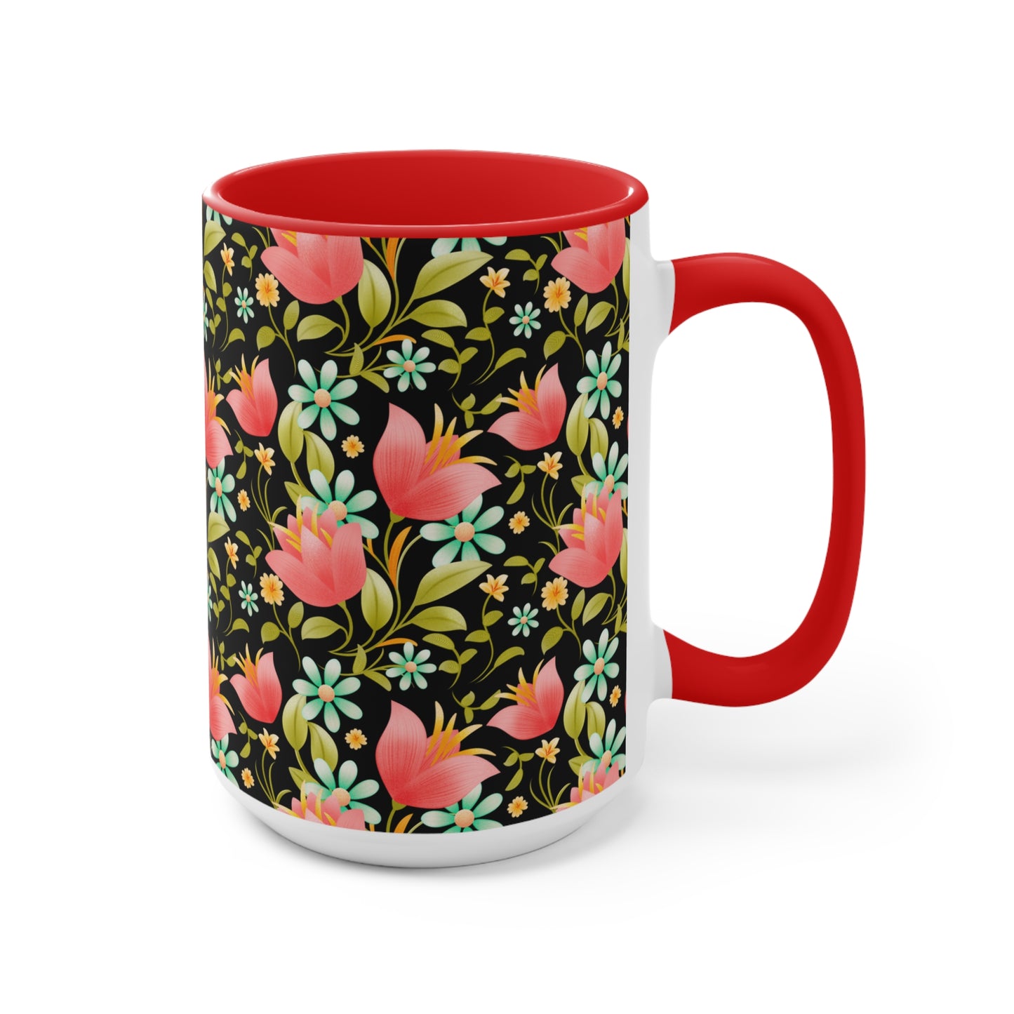 Floral Accent Mug - Botanical Coffee Cup, Gift for Her, Cute Tea Mug, Home Decor, Flower Lover Gift
