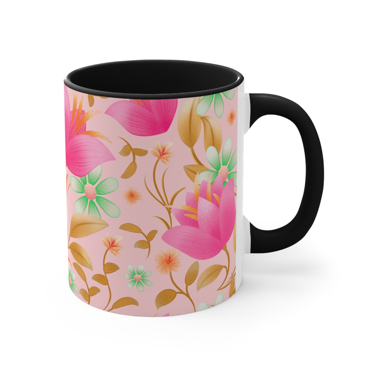 Floral Accent Mug - Charming Coffee Cup for Spring, Perfect Gift, Home Decor, Teacup, Art Mug