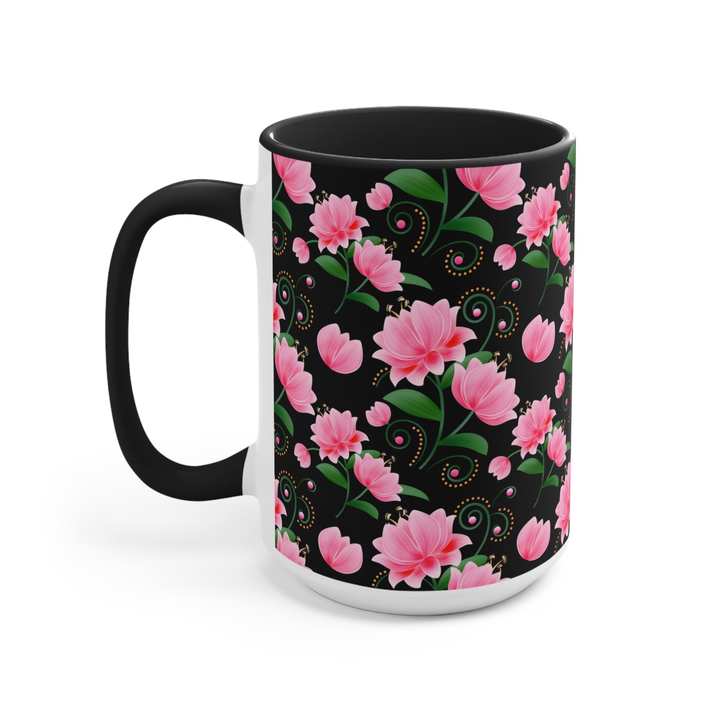 Floral Accent Mug - Pink Flower Design, Coffee Lover Gift, Kitchen Decor, Tea Cup, Home Office Essential