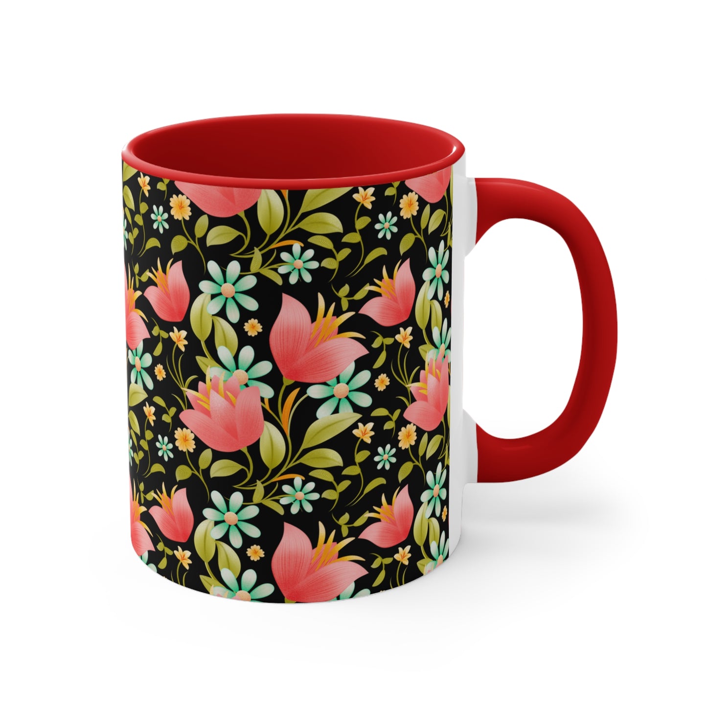 Floral Accent Mug - Botanical Coffee Cup, Gift for Her, Cute Tea Mug, Home Decor, Flower Lover Gift