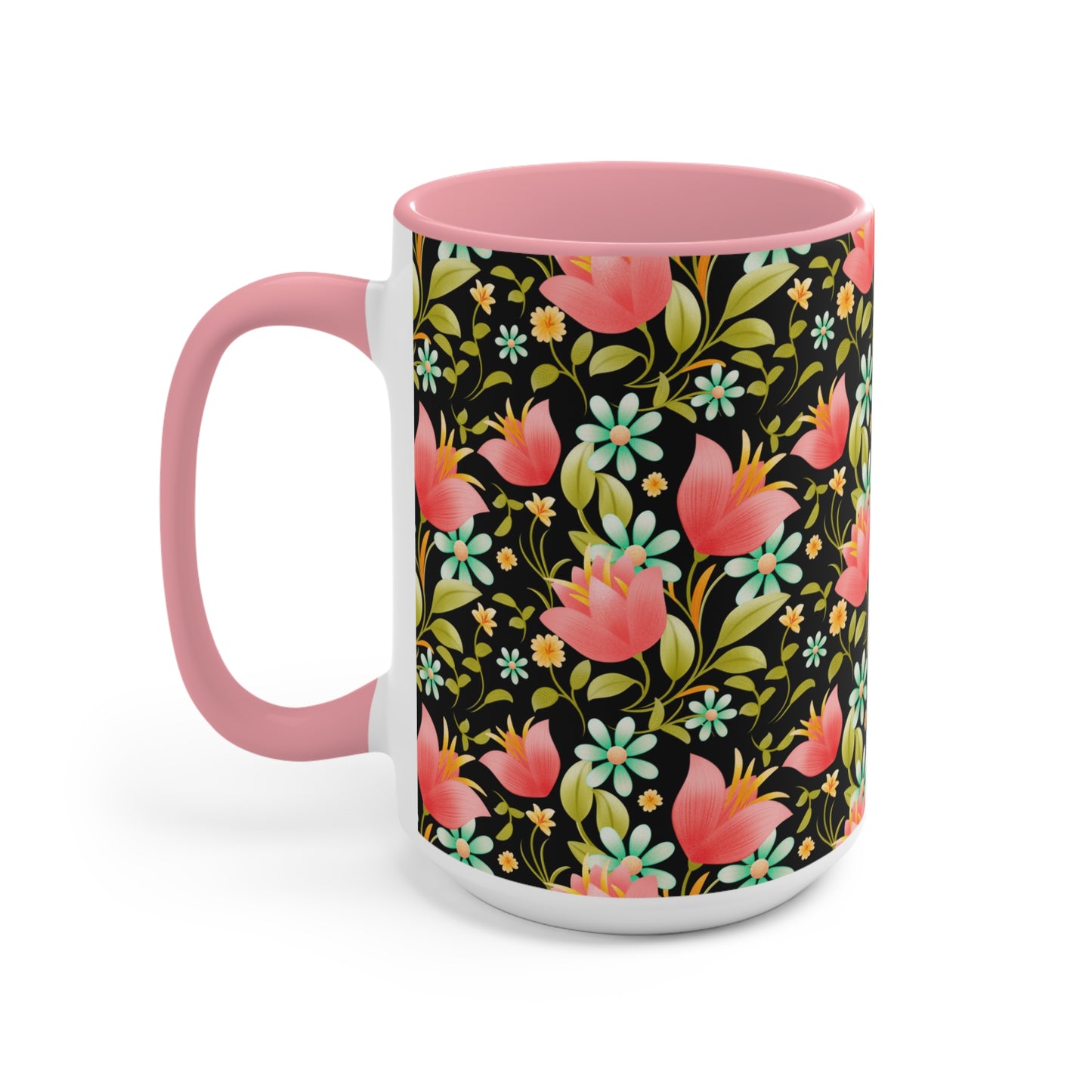 Floral Accent Mug - Botanical Coffee Cup, Gift for Her, Cute Tea Mug, Home Decor, Flower Lover Gift