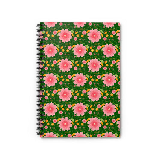 Lush Green Floral Spiral Notebook - Ruled Line, Cute Journal, Floral Stationery, Writing Journal